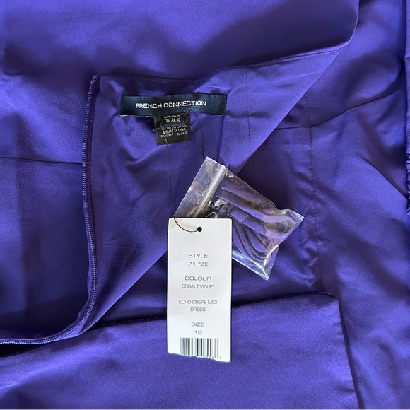 NWT French Connection Echo Crepe Cobalt Violet Midi Cocktail Dress, Size 12 - Picture 13 of 14